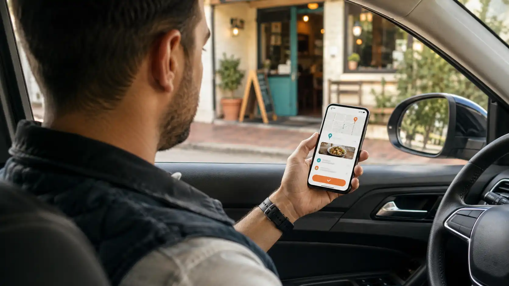 Delivery driver reviewing a TriYum delivery request on a smartphone