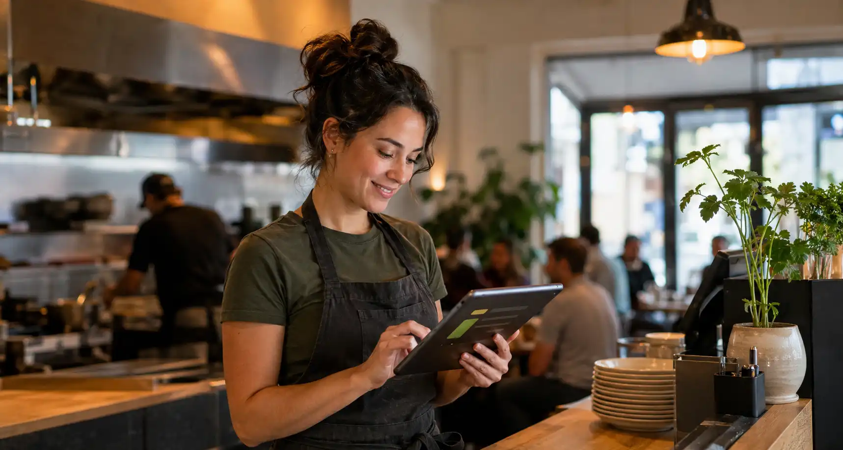 Restaurant employee receiving a customer delivery order through TriYum