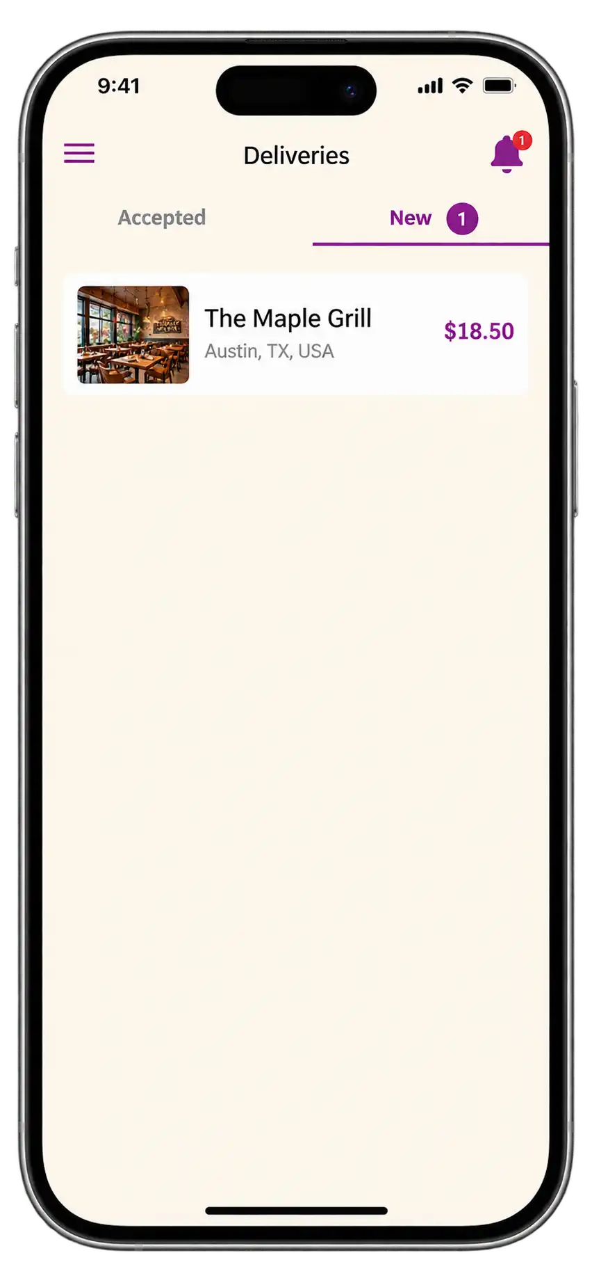 Triyum driver app screen for independent delivery drivers.