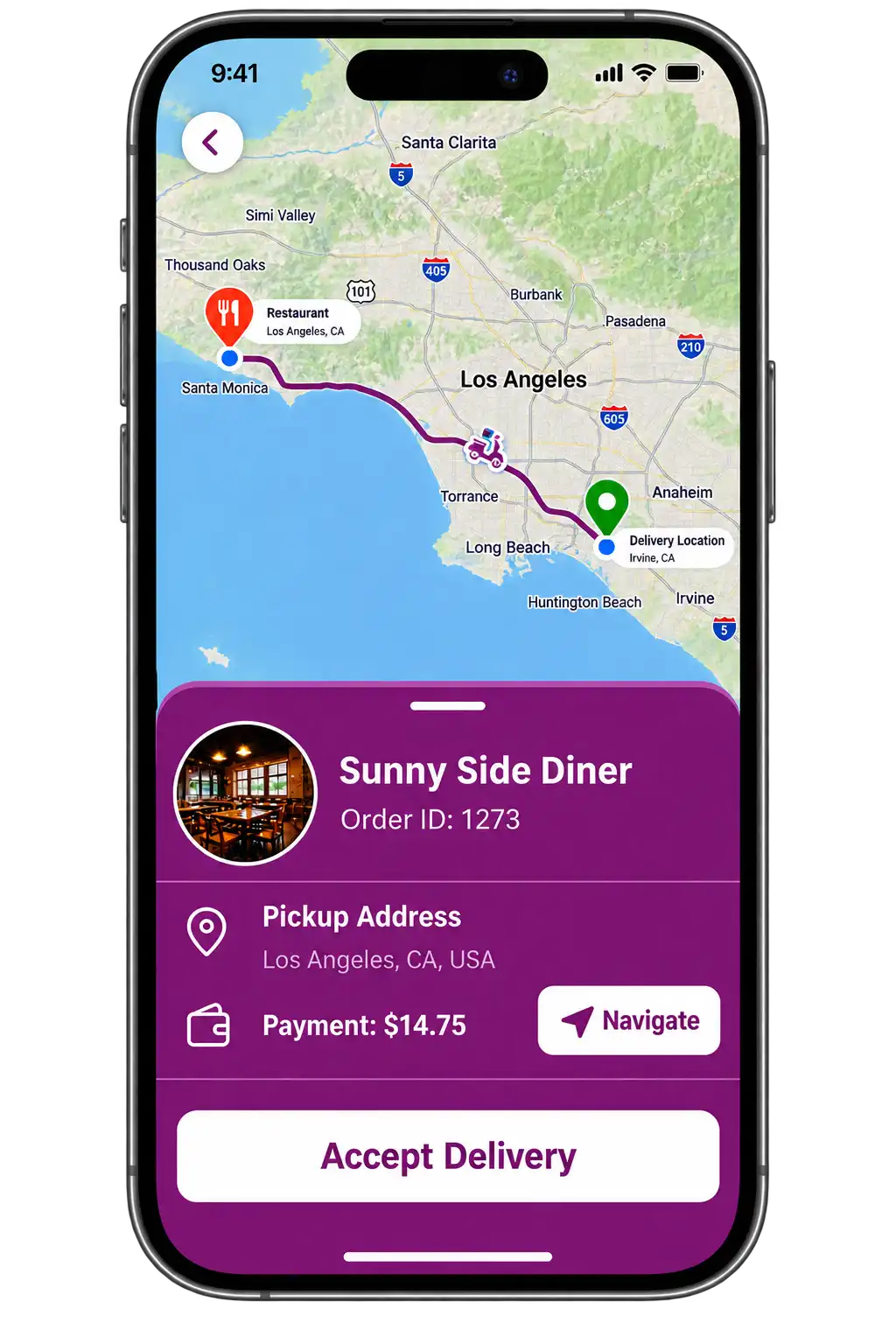 Triyum app delivery tools for independent food delivery drivers.